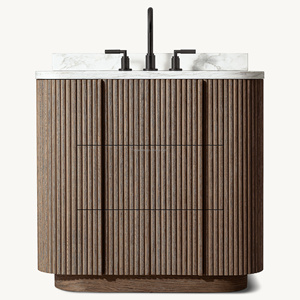 Lussuoso <span class=keywords><strong>Mobile</strong></span> <span class=keywords><strong>Bagno</strong></span> in Rovere Scuro, Design Scanalato a Forma di Pillola per Suite di Ville di Lusso, Lavabo, <span class=keywords><strong>Mobile</strong></span> Lavandino, Top in Legno - Product Image 1