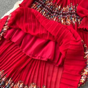 Jupe longue <span class=keywords><strong>taille</strong></span> unique de style ethnique bohème avec col en V plissé et robe de vacances à la <span class=keywords><strong>taille</strong></span> haute - Product Image 6