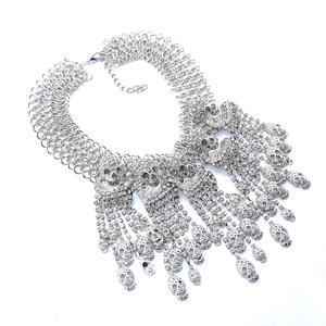 2019 הכי חדש בעבודת יד תכשיטים אפור/לבן/זהב ריינסטון שלד גולגולת תליוני ביב הצהרת עבור נשים קולר שרשראות - Product Image 3