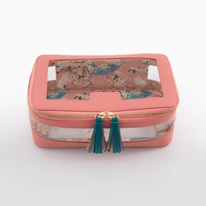 Sac à main fourre-tout décontracté transparent avec fermeture éclair, motif floral et pompon, idéal pour le voyage et les cosmétiques - Product Image 2