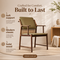 Chaise de salle à manger MULIGNA au design minimaliste personnalisé, style mi-siècle, en bois massif, avec dossier en rotin, pour gîte, café, ou salon de café