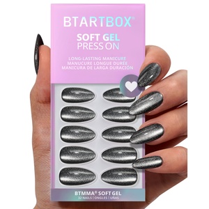BTArtbox - Juego de Uñas Postizas de Gel Suave Reutilizables, Forma Almendrada, Color Gris Ojo de Gato, Estilo Gótico, Uñas Adhesivas Premium - Product Image 1