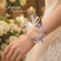 Corsage de poignet Papillon Féerique, Bracelet de poignet en perles de cristal, Fleur de poignet réglable en organza pour demoiselle d'honneur et mariage