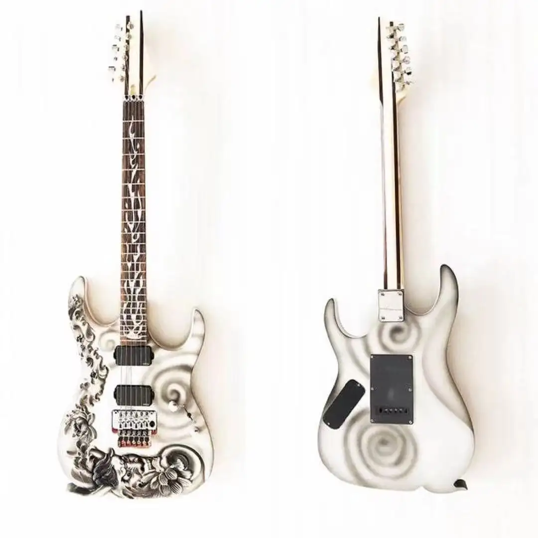 Hot Selling Handmade Flower Engraved Carved Electric Electric Guitars high quality