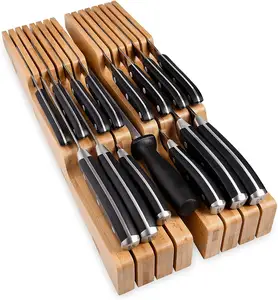 引き出し内バンブーナイフブロックは14本のナイフとナイフ研ぎ器引き出しオーガナイザー用のスロットを保持します