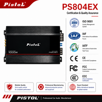 Amplificateur audio de voiture 4 canaux classe AB 80W x 4 RMS 4 Ohm, pontable 170W x 2, avec crossover pleine gamme, basses renforcées et télécommande