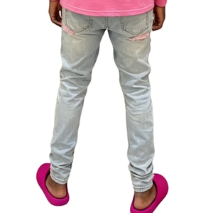جينز رجالي من KY <span class=keywords><strong>Streetwear</strong></span> بتصميم ضيق وخطوط وردية، خفيف الغسيل، بخصر متوسط، مريح وصديق للبيئة - Product Image 2