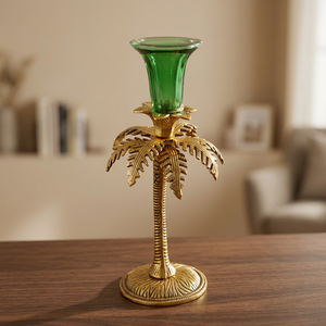 Porte-bougie en métal en forme de feuille de palmier, support de bougie en verre, bougeoir décoratif fait main pour la maison, les mariages et les villas - Product Image 3