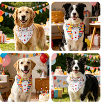 Bandana d'anniversaire pour chien en gros, foulard formel en coton pour animaux de compagnie avec nœud papillon pour costume de fête d'anniversaire