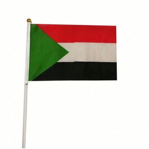 Manufacturer Hot Sales Polyester Hot Trimming Sudan Hand Flying <b>Flag</b> 5.5x8.3in of Sudanese With PVC Pole for Country Events - Product Image 3
