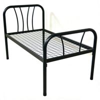 Cadre de lit en métal robuste avec support en maille, design à tubes ronds avec tête et pied de lit, lit plateforme durable