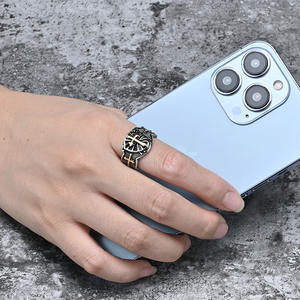 Shield Cross <b>Titanium</b> Steel <b>Ring</b> For <b>Men</b> Stainless Steel Jewelry Gift Band With Gold Accent Design - Product Image 4