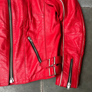 Jaket Balap Vintage Merah Berkualitas Tinggi Khusus Pria Kulit Asli dengan Patch Chenille Bordir Gaya Vintage Chaquetas - Product Image 4