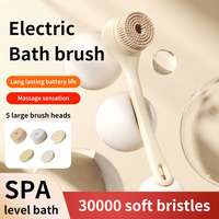 Brosse de bain électrique remplaçable à long manche, massage exfoliant, gommage de la peau, douche corporelle en silicone, brosse de bain douce