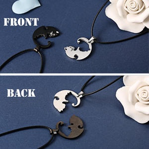 Collana con gatto Yin Yang regalo di san valentino ciondolo con cuore rotondo 2 pz/paia migliore amico coppie gioielli in acciaio inossidabile - Product Image 3