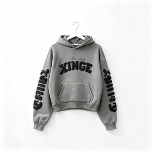 Sudadera con Capucha Oversize de Hombre Estilo Urbano 2026 con Gráfico de Letras 3D Flocadas, Hombros Caídos, 100% Poliéster, Casual y de Corte Regular Holgado - Product Image 3