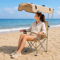 Chaise de camping pliante avec auvent pare-soleil, accoudoirs, cadre en métal Oxford, portable, pour une personne, pour la pêche en plein air, la plage