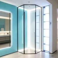 Moderne hoekdouche met diamantvormige design, roestvrijstalen frame en gehard glazen schuifdeur voor de badkamer