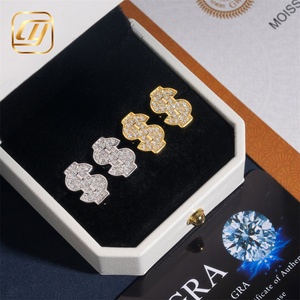 Boucles d'oreilles clous Moissanite en forme de dollar, en argent 925 plaqué or 18 carats, style Hip-hop, unisexe, pour usage quotidien, sertissage pavé, certificat GIA - Product Image 1