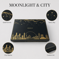 Caja de Regalo para Pastel Lunar Leabon, Diseño Luna Negra y Dorada, Ciudad Estrellada, para el Festival del Medio Otoño, Venta al Por Mayor de Fábrica