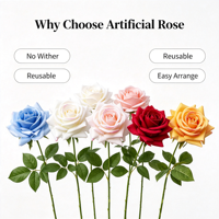 Décoration de table pour événements et fêtes de mariage, centre de table réaliste, fleur de rose en soie blanche à bords roses naturels, résistante à la décoloration