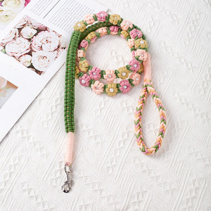Newly Fashionable Adorable Fancy Beaded New Red Yellow 2 in 1 <strong>Dog</strong> Leash Collar Pet Hand-woven Leashes - Product Image 5