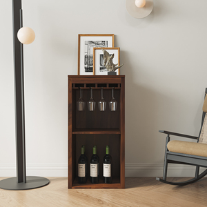 Brown Walnut Wine <b>Bar</b> Cabinet With Storage <b>Shelves</b> And Hutch For Dining Room - Product Image 1
