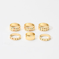 Bague géométrique colorée rétro Dopamine, lot de 6 bagues en alliage à double rangée de strass pour femme, bijoux tendance
