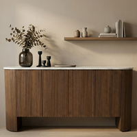 Meuble buffet moderne 4 portes avec table basse pour salon et chambre, en bois d'hévéa écologique, MDF et placage de chêne, 2 tiroirs, 2 compartiments