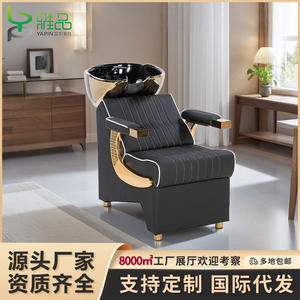 Luxurious <b>Black</b> Gold Semi-Recleaning <b>Shampoo</b> Bed Cross-Border <b>Hair</b> Salon Specific Ceramic Basin Shallow Reclining <b>Shampoo</b> Chair - Product Image 6