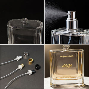 ขวดน้ำหอมแก้วใสทรงสี่เหลี่ยมหรูหราพร้อมฝาหนังแท้สีน้ำตาลและขอบโลหะเงินสำหรับน้ำหอมผู้ชายระดับพรีเมียม - Product Image 5