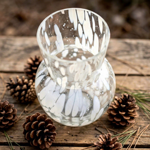 Vase de table moderne en verre soufflé à la main, design éclaboussures blanches, transparent, écologique, centre de table de mariage, décoration pour la maison et la salle à manger - Product Image 1