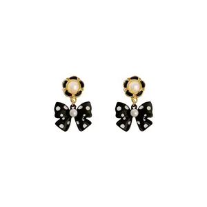 Boucles d'oreilles punk à pois noir et blanc, bijou Long, élégant et tendance, pour femmes