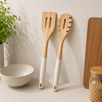 Spatule de cuisine en bois et cuillère à pâtes, ensemble de 2 pièces, résistant aux hautes températures, outils de cuisine écologiques avec trou de suspension pour usage domestique