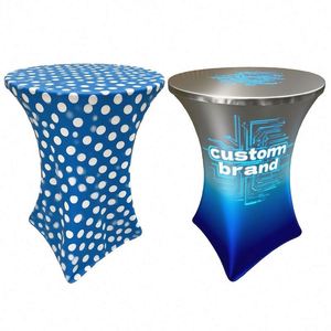 Nappe de table cocktail élégante noire 24x43 pouces, design ajusté, avec logo, pour salon professionnel - Product Image 1