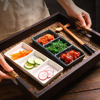 Plat à sauce japonais en céramique à 3 compartiments, assiette à sauce soja et wasabi, double plateau à condiments pour restaurant de sushi et barbecue