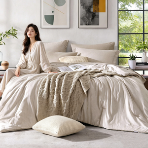 Source Factory Wholesale Oat Gray Cotton 7 In 1 Bedding Kit Full <b>Set</b> <b>Comforter</b> Flat Sheet Pillowcases Bed Skirt All Sizes - Product Image 1