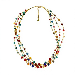 Collier unisexe plaqué or fait main, style bohème, multicouche, avec perles d'imitation roses en forme de boule - Product Image 1