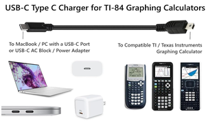 Chargeur pour calculatrice TI 84 Plus CE USB-C, cordon d'alimentation <span class=keywords><strong>TI84</strong></span> vers USBC pour Mac PC |   <span class=keywords><strong>TI84</strong></span> TI-84 Plus CE Python TI Inspire POUR CX II - Product Image 2