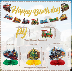 Decoración para Fiesta <span class=keywords><strong>de</strong></span> Cumpleaños con Temática <span class=keywords><strong>de</strong></span> Tren Vintage, Pancartas <span class=keywords><strong>de</strong></span> Feliz Cumpleaños, Guirnaldas, <span class=keywords><strong>Globos</strong></span> Impresos, Centros <span class=keywords><strong>de</strong></span> Mesa <span class=keywords><strong>de</strong></span> Panal, Adornos para Pastel, Pegatinas - Product Image 4