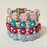 Collier pour chien tissé à la main en gros, personnalisé avec fleurs, réglable, avec étiquette nominative gravée, pour chiot