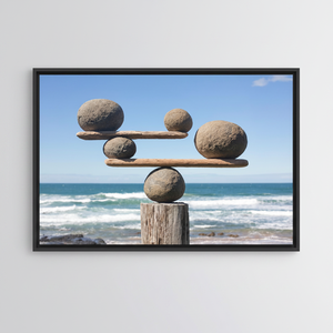 Zen Stone Balance Coastal <b>Canvas</b> Print: Meditative Beach Rock Art,BLACK <b>FRAMED</b> <b>CANVAS</b> - Product Image 2