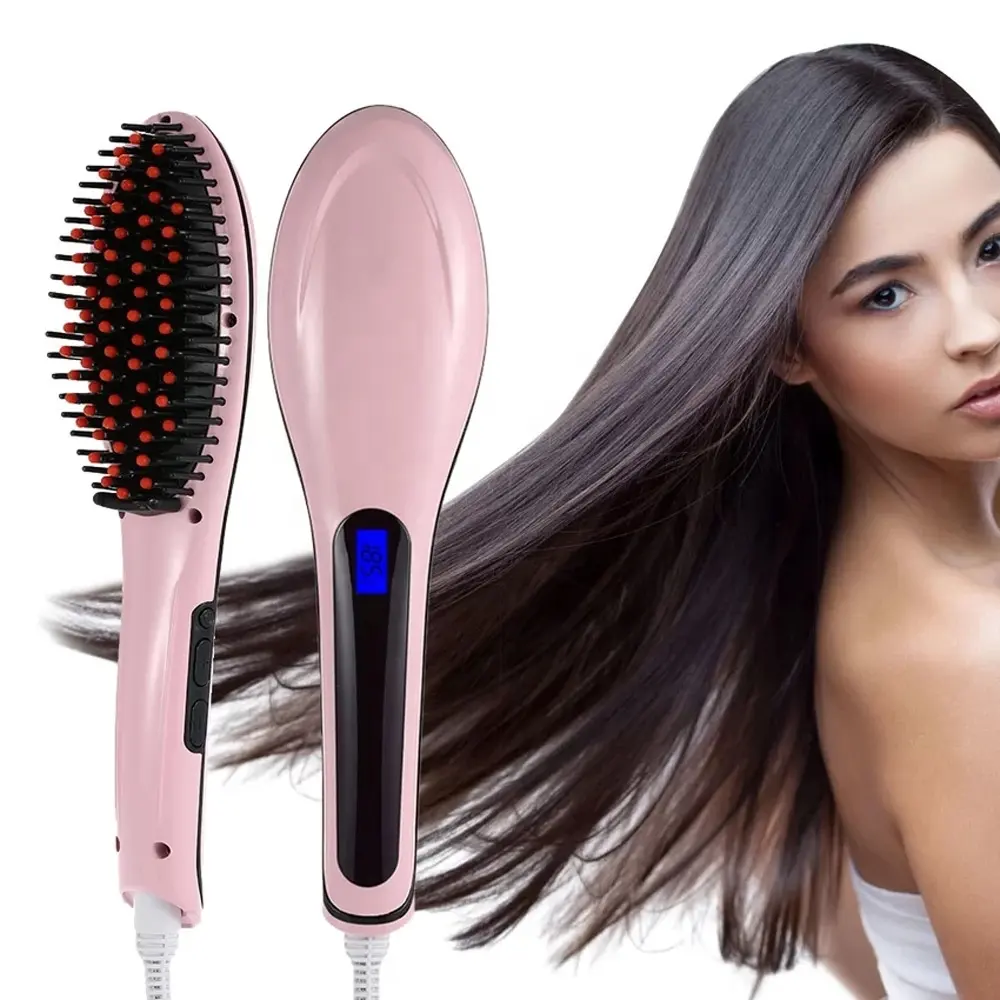 Escova alisadora de cabelo de um passo, lcd, mais novo alisador de cabelo, pente elétrico, escova de cerâmica