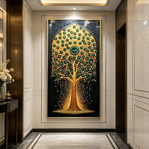 Arte Murale Islamica con 99 <span class=keywords><strong>Nomi</strong></span> <span class=keywords><strong>di</strong></span> <span class=keywords><strong>Allah</strong></span> e Design Albero della Vita, Dipinto su Porcellana con Cristalli e Glitter, Decorazione per Casa Ramadan ed Eid - Product Image 4