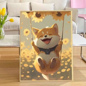 Shiba Inu cucciolo <span class=keywords><strong>di</strong></span> girasole dipinto a mano eco-friendly appeso dipinto carino cane guarigione cartone animato parete decorativa <span class=keywords><strong>di</strong></span> <span class=keywords><strong>arte</strong></span> moderna - Product Image 3