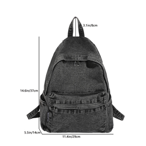 Retro Washed Denim <b>Backpack</b> <b>Large</b> Capacity Vintage Style Women School College Casual Shoulder Daypack - Product Image 6