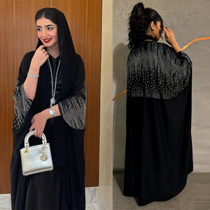 212 tradizionale Cardigan nero con perline di strass <span class=keywords><strong>Aya</strong></span> da donna vestito musulmano modesto lusso <span class=keywords><strong>Aya</strong></span> Dubai Robe da donna abbigliamento islamico - Product Image 1