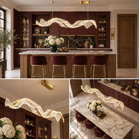Lampe suspendue LED moderne personnalisée en forme de vague, lustre linéaire long de luxe en aluminium et acrylique pour hôtel, restaurant, villa, projet
