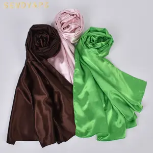Simpel warna Solid ukuran besar 90*90CM Satin sutra persegi syal Hijab syal jilbab syal untuk wanita