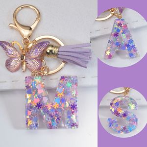 Nuevo Colgante de Mariposa con Cristales <span class=keywords><strong>AB</strong></span>, Borlas Brillantes de Resina y Letras del Alfabeto, Llavero para Mujeres y Niñas - Product Image 1
